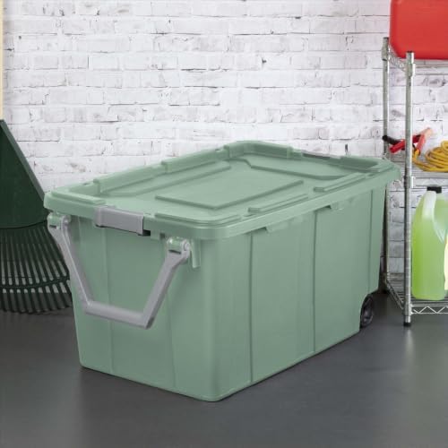 2-Pack 40 Gallon Wheeled Storage Bins With Latching Lids And Pull Handles, Heavy-Duty Rolling Totes For Garage Moving And Organization, Green