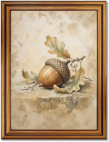 Acorn Botanical Wall Art, Gold Vintage Framed Print for Halloween Decor