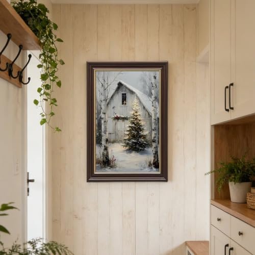 Rustic Christmas Barn Poster Winter Farmhouse Snow Landscape Wall Art