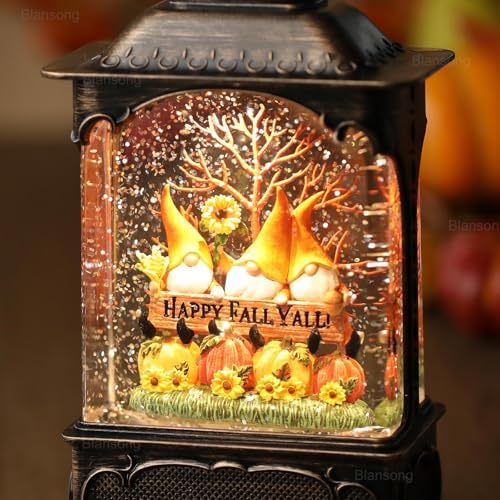 Fall Snow Globe Lantern Gnome Snow Globe Fall Decorations for Home Autumn Harvest Decor with Timer, USB and Battery Powered Sunflower Pumpkin Autumn Tree 10.2 inch
