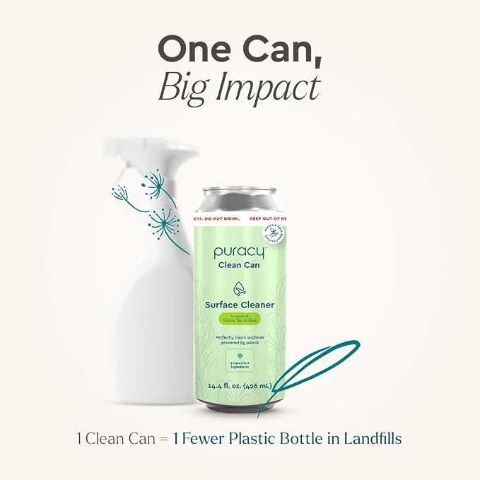 Puracy Multi-Surface Cleaner Clean Can - Plant-Powered Everyday Surface Cleaner - Natural All Purpose Cleaning Solution As Seen on TikTok (Green Tea & Lime, 3 Pack Refill)