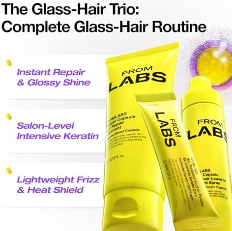 FROMLABS Korean Glass Hair Care Trio Routine – Deep Conditioning Protein Repair Mask, Keratin Bond & Split End Repair Powder & Leave-In Anti-Frizz Detangler Spray | for Curly, Wavy, Damaged Hair