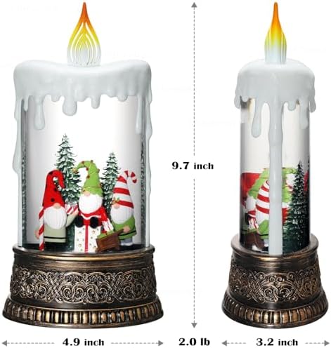Gnome Snow Globe Candle Christmas Decorations Gifts Auto Snowfall Glitter Music Collection with 6H Timer USB/Battery Powered 9.7 inch