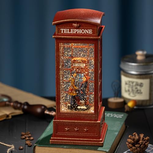 Telephone Booth Christmas Snow Globes with Lovers, 10 Songs Music Box