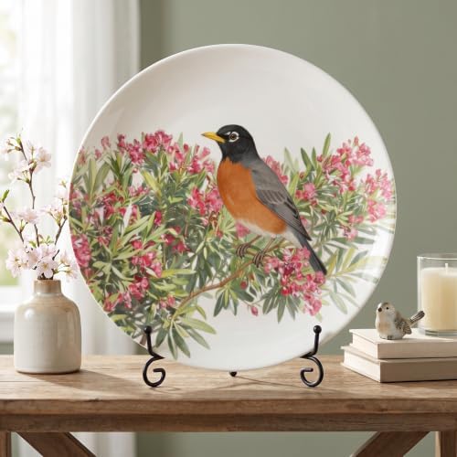 Floral Decorative Plates 10 Inch Oleander Robins Decorations Plates with Stand Home & Office Decor