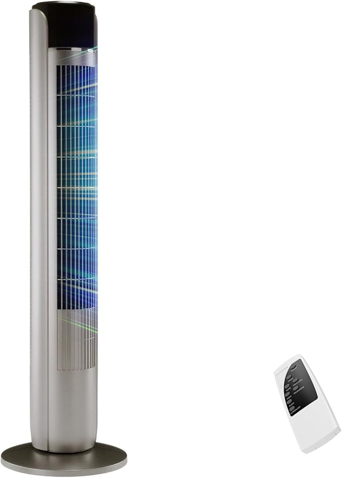 OLIXIS Tower Fan for Bedroom, 60°Oscillating Fan with Remote, 25ft Far, 28dB Quiet Electric Standing Fan, 12 H Timer, 5 Speeds, 4 Modes, Bladeless Floor fan for Home, Office, Indoor, 36 Inch