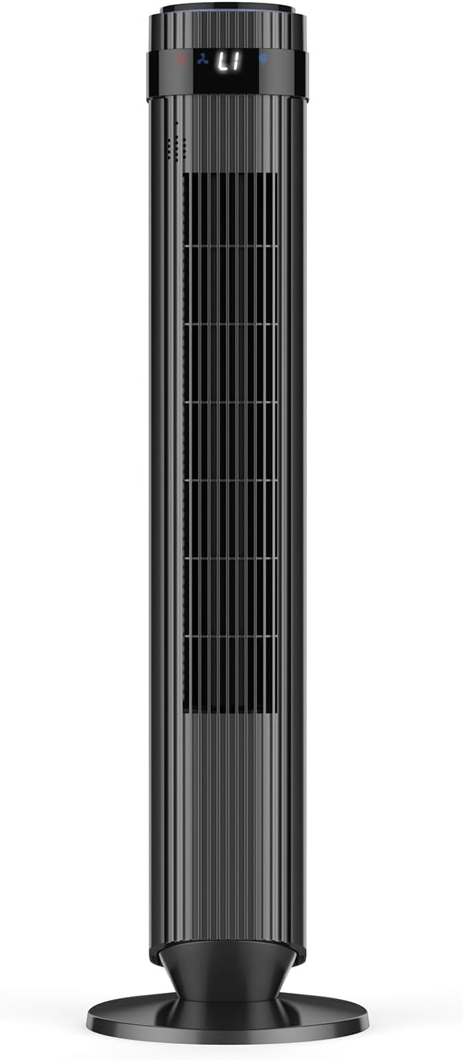 OLIXIS Tower Fan for Bedroom, Floor Standing Fan with Remote, 12H Timer, 5 Speeds, 4 Modes, LED Display, Portable Bladeless Oscillating Cooling Fan for Indoor, Home, Office