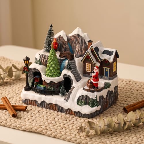 Kisangel Lighted Christmas Village Houses, Music Snow Villages Figurine
