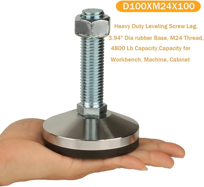 Heavy Duty Leveling Screw Leg,Leg Leveler 3.94" Dia Base,Adjustable Leveling feet M24 Thread, 4800 Lb Capacity,Capacity for Workbench, Machine, Cabinet, (D100xM24x100,2 Pcs,Black)