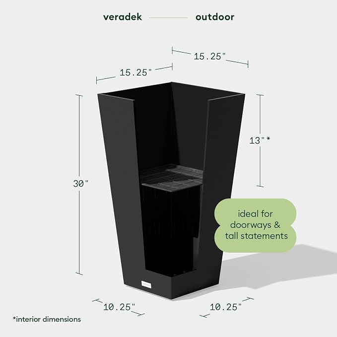 Veradek V-Resin Indoor/Outdoor Taper Planter (Black, 30 inch - 2 Pack with 2 Saucer Trays)