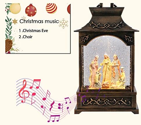 VCUTEKA Christmas Snow Globe Lantern, Jesus in Musical Lantern with USB or Battery Operated Lighted LED Water Glittering Music Playing for Christmas Home Decor Xmas Gift