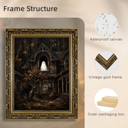 Gold Vintage Framed Ghost In Window Wall Art, Spooky Halloween Home Decor