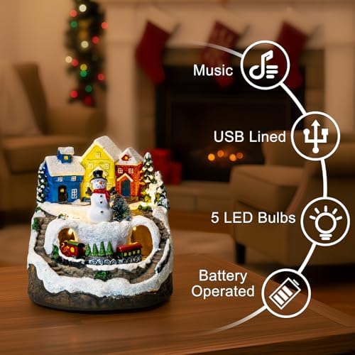 ZQQLITE Animated Musical Christmas Snowman Village Houses