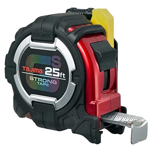 TAJIMA Tape Measure - 25 ft x 1-1/16 inch GS-Lock Measuring Tape with Shock Resistant Case & Safety Clip Holder - GSSF-25BW