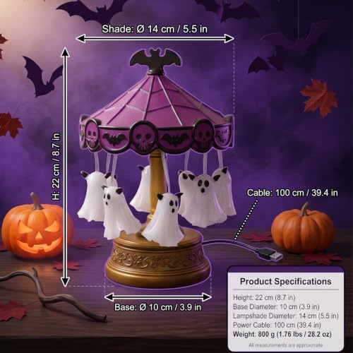 Halloween Ghost Carousel Night Light, Spooky Multicolor Ghost Decor Lamp