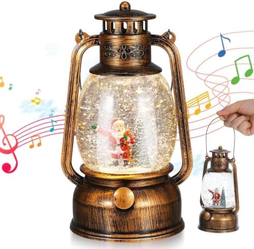Christmas Snow Globe Lighted Music Box with Rotating Lantern