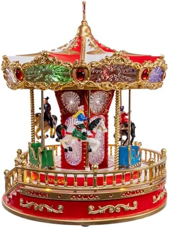 Kurt Adler 11.1-inch Battery Operated Multicolor LED Lighted Musical Santa Carousel with Motion Table Piece