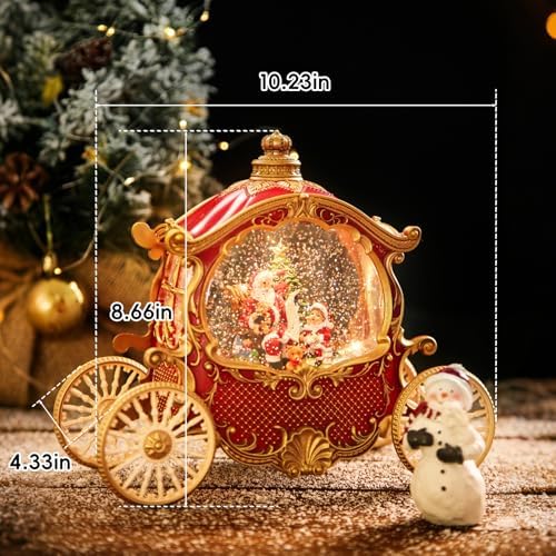 Carriage Christmas Snow Globes Santa Claus, Shatterproof 8 Songs Music Box