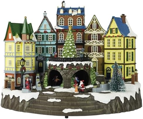 Christmas Village House, Large Christmas House Decoration Ornaments, Led Lights with Christmas Music, Rotating Christmas Trees, Roller Skaters, for Home Decor, Gift