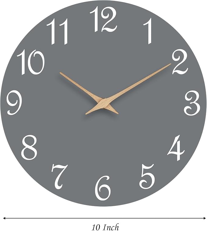 Mosewa Wall Clock Silent Non Ticking Decorative for Bedroom Bathroom Office Living Room Battery Operated Gray Wood Modern Simple(10 Inch)