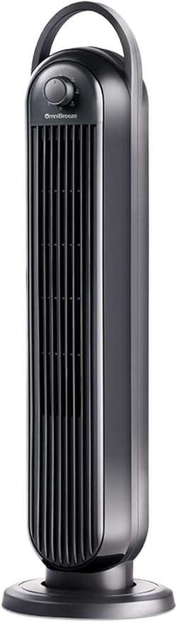 OmniBreeze Manual Electric Tower Fan, 28 inch 3 Speed with Oscillation, Mechanical Control, Standing Bladeless Floor Fans Cooling and Quite Indoor Living Room Bedroom use