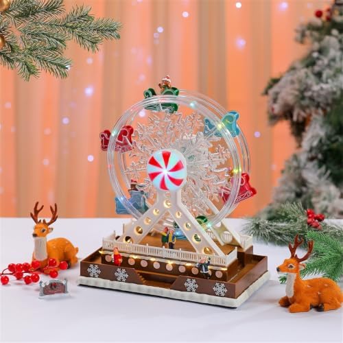 Indoor Christmas Ferris Wheel Centerpiece Music Box with Lights, Festive Table Decor for Entryway Mantel or Counter Musical Box Rotate Christmas Music Ferris Wheel Lighted Tabletop Decor Indoor Usb