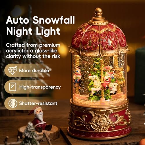 Carousel Christmas Snow Globes Santa Claus, Rotating Shatterproof Music Box