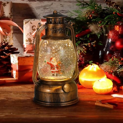 NUOBESTY Rotating Christmas Snow Globe Lantern with Music Glowing Santa LED Lighted Lantern for Festive Xmas Table Decoration USB and Battery Operated Holiday Music Box for Indoor Seasonal