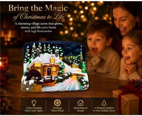 Lighted Christmas Village House with Sawmill – LED Fiber Optic Christmas Village Building – Color Changing Lights, Rotating Water Wheel, Holiday Tabletop Christmas Decoration – 11"W x 8"H x 7"D