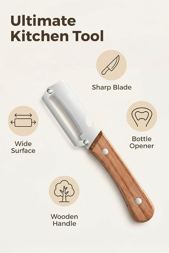 Zero Snag Wooden Peeler, Zero Flex Peeler Vegetable, Multi-functional Vegetable Peelers for Kitchen, With Wooden Handle,Bottle Opener Kitchen Tool for Fruit Veggie Carrot Potato Pumpkin(1pc)