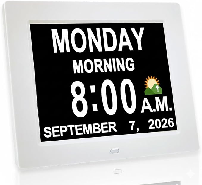 JALL 2026 Digital Calendar Clock (White, 7'')
