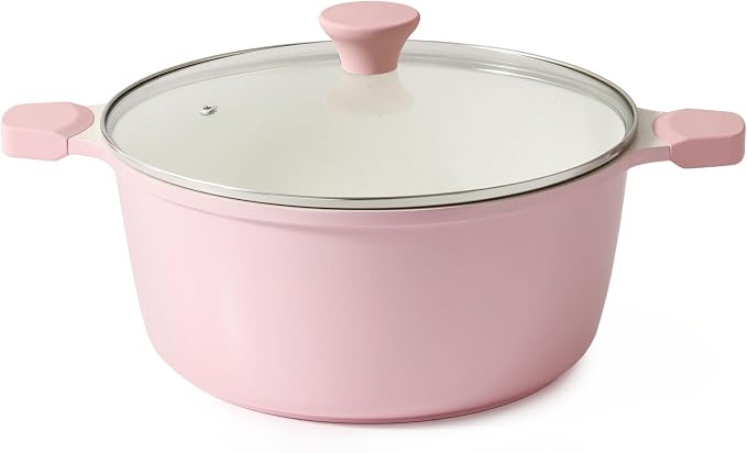 SENSARTE Ceramic Nonstick Stock Pot with Lid, 7 Quart, Pink | Healthy Nontoxic Ceramic Coating, PFAS & PTFE Free, Compatible with All Stoves Including Induction Cooktops, Dishwasher safe.