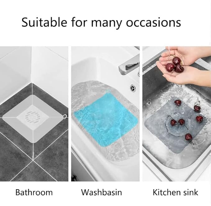 Silicone Tub Stopper Floor Drain Cover,2 Pieces Sewer Anti-Odor Mat Deodorizing Drain Plugs for Kitchen,Bathroom and Laundry(8x8 inch) Grey
