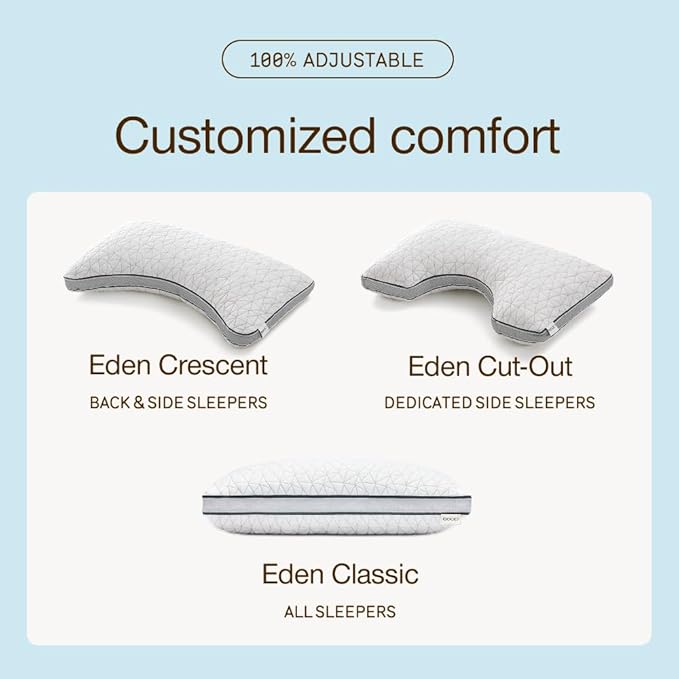 Coop Home Goods Eden Crescent Bed Pillow for Side & Back Sleepers, King Size, Adjustable Medium Soft Memory Foam Pillow with Cooling Gel & Ergonomic Crescent Shape, CertiPUR-US/GREENGUARD Gold