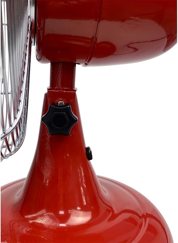 Good Housekeeping 92611 All-Metal 12" Retro Desk Office Table Fan with Wide Oscillation, 3-Speed Settings & Carrying Handle, Crimson Red
