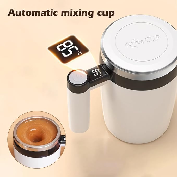 Automatic Self Stirring Mug with Lid, Magnetic Coffee Stirrer for Milk, Stainless Steel Self Mixing Coffee Cup (Black)