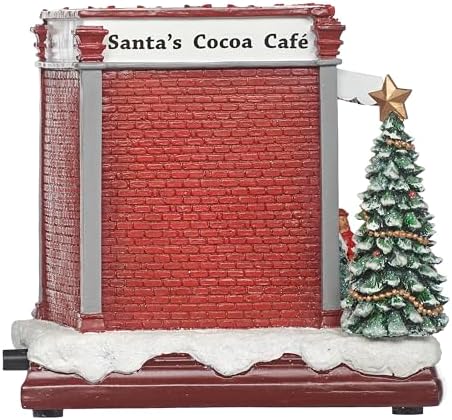 Roman LED Musical Santa’s Cocoa Café, 7.5" Amusments, Rotating Christmas Village Scene, Lighted Holiday Décor, USB or Battery Operated