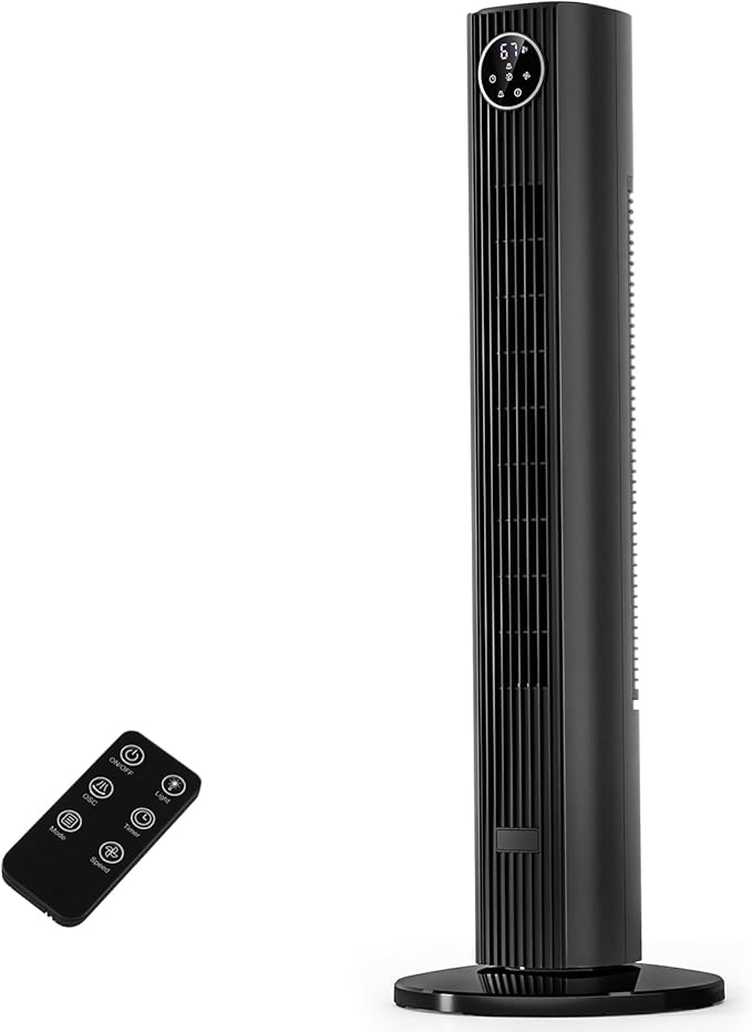Antarctic Star 36" Tower Fan, Quiet Oscillating Cooling Fan with 12H Timer & Remote Control, 4 Modes & 3 Speeds Bladeless Standing Fan for Bedroom, Home Office & Indoor Living, Space-Saving,Grey