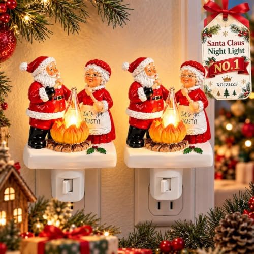 Festive Santa Claus Night Light & Mrs. Claus Plug-In Resin A Cheerful Glow