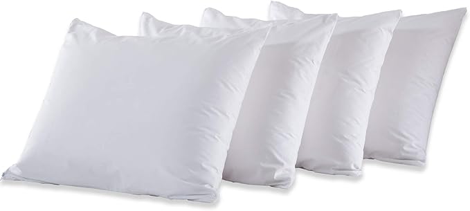 Ultra Soft Pillow Protectors with Zipper Standard Size - Set of 4 Breathable Pillow Covers - 100% Protection Against Stains, Dust & Dirt - Machine Washable (White)