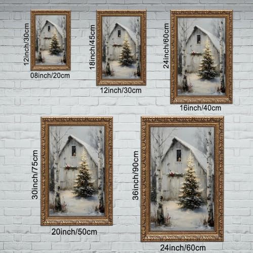 Rustic Christmas Barn Poster Winter Farmhouse Snow Landscape Wall Art