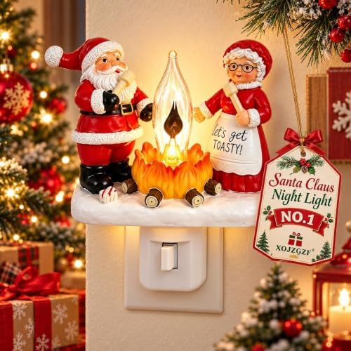 Festive Santa Claus Night Light & Mrs. Claus Plug-In Resin A Cheerful Glow