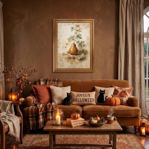 Halloween Pear Still Life Wall Art, Gold Vintage Framed Rustic Decor
