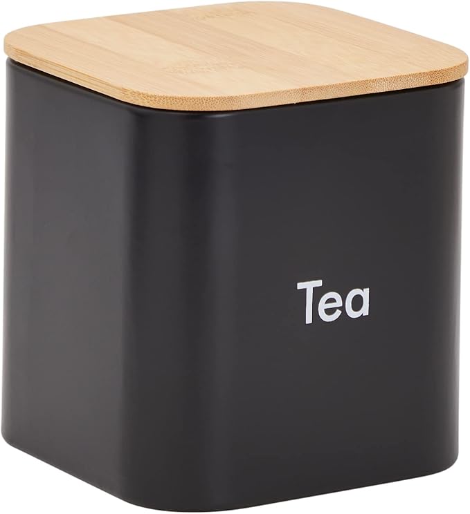 Juvale Coffee Tea Sugar Container Set - Black Iron Square, 3 Pack, 48 oz Each - Coffee Bean Storage & Sugar Storage - Countertop Kitchen Canisters with Tight Seal Lids