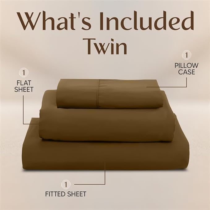 Utopia Bedding Twin Sheet Set – 3 Piece Bed Sheets for Twin Size Bed, Soft and Breathable Microfiber, Includes 1 Fitted Sheet, 1 Flat Sheet and 1 Pillowcase – Oeko Tex (Mocha)
