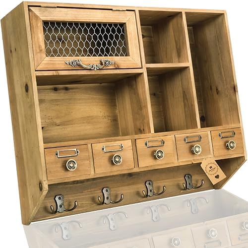 Felt Creative Home Goods Farmhouse Medicine Cabinet Organizer – Rustic Chicken Wire Wall Shelf with Hooks | Apothecary Shelf & Bathroom Wall Cabinet for Vintage Storage Farmhouse Shelves