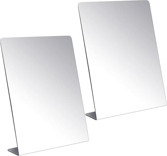 Amyhill 2 Pcs Counter Top Mirror Freestanding Single Self-Portrait Mirror Single Sided Acrylic Desk Glass for Tabletop Bedroom Office Bathroom Home Dorm (9 x 10 Inch)