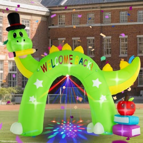 13FT Back to School Inflatable Arch Outdoor Decoration with Color Rotating Lights, Waterproof Blow Up Dinosaur Yard Lawn Patio First Day of School Party Decorations for Kindergarten Elementary School
