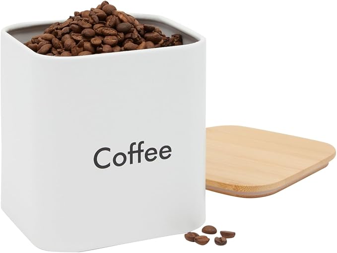 Juvale Coffee Bean Storage Canisters for Countertop - 3-Piece White Iron 48 oz Set - Silicone Seal Lids for Freshness - Sugar Jar & Tea Organizer - Coffee Bar Accessories & Countertop Organization