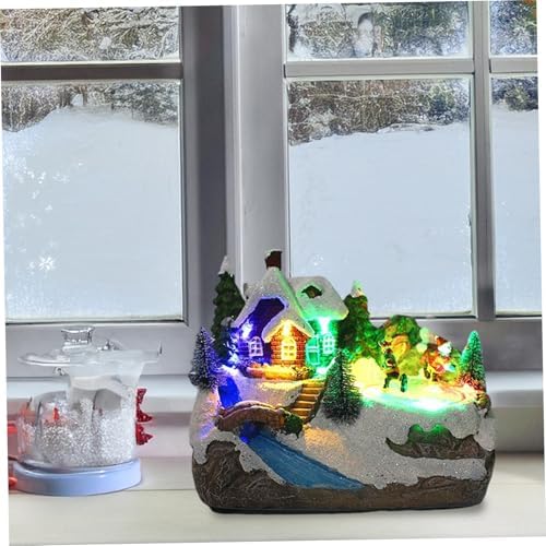 Gcroet Christmas Village Houses LED Lights Sweet Music Christmas Houses with Rotate Skiing Kids Battery Operated & Rechargeable for Kids Adults, 6.3x4.1x5.5 inch
